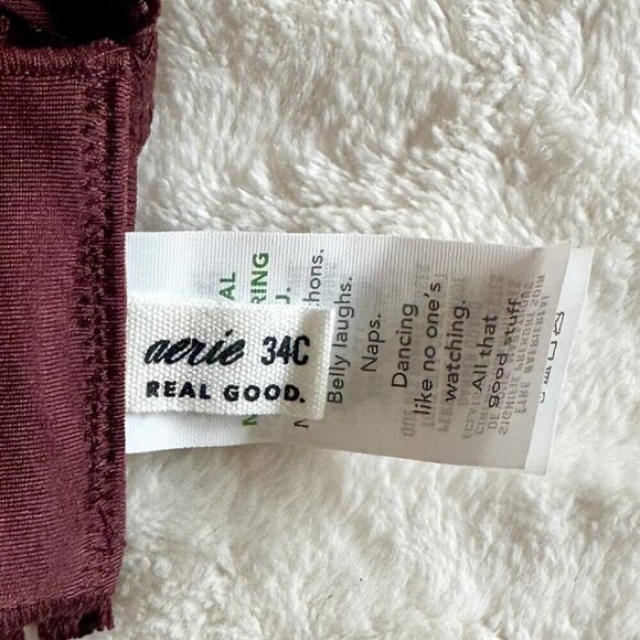 NWT Aerie Maroon Real Power Wireless Push Up Joy Convertible Lace Bra - 34C - Picture 3 of 8